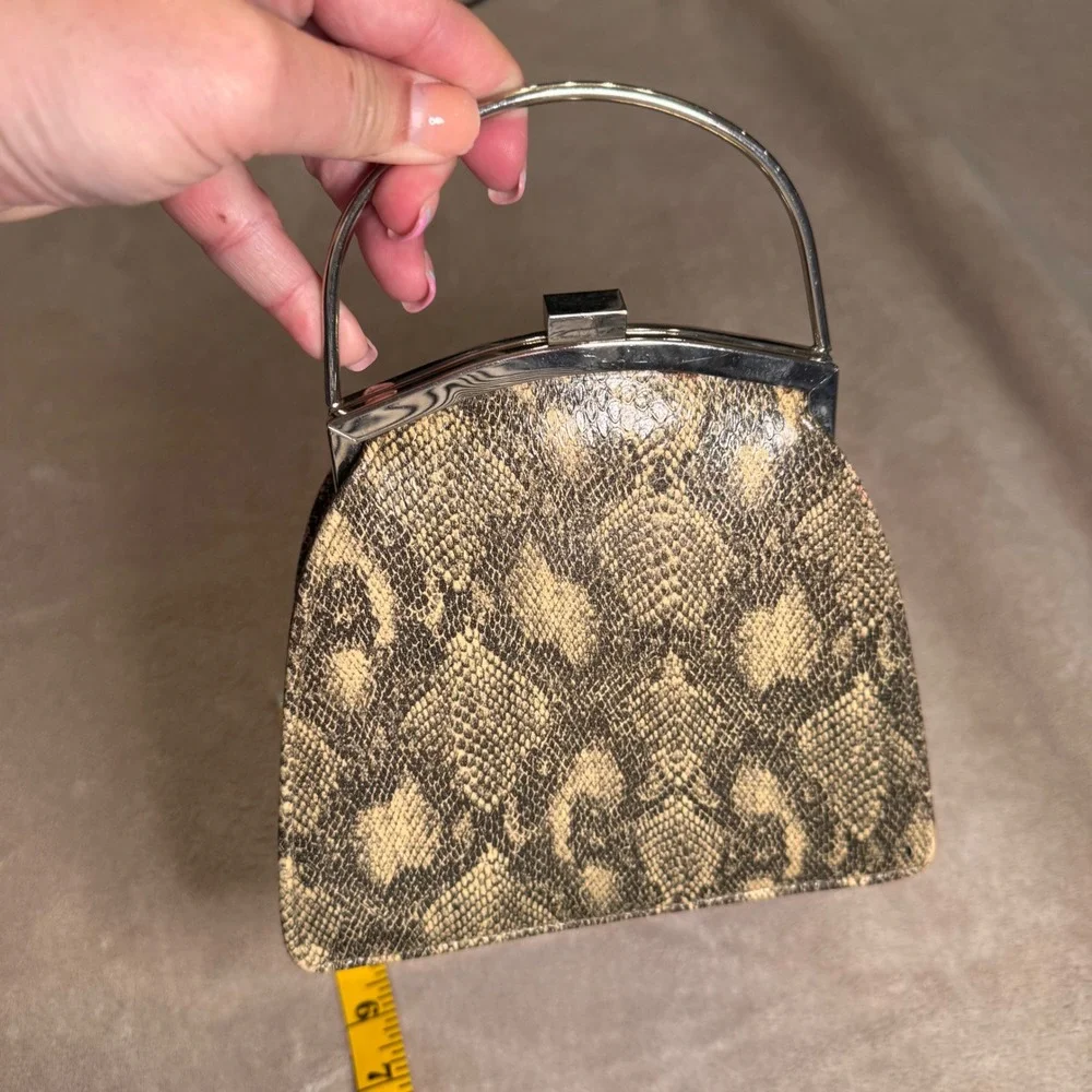 Vintage Snake‎ Print Handbag Top Handle Clutch Old Hollywood Glam Evening Bag